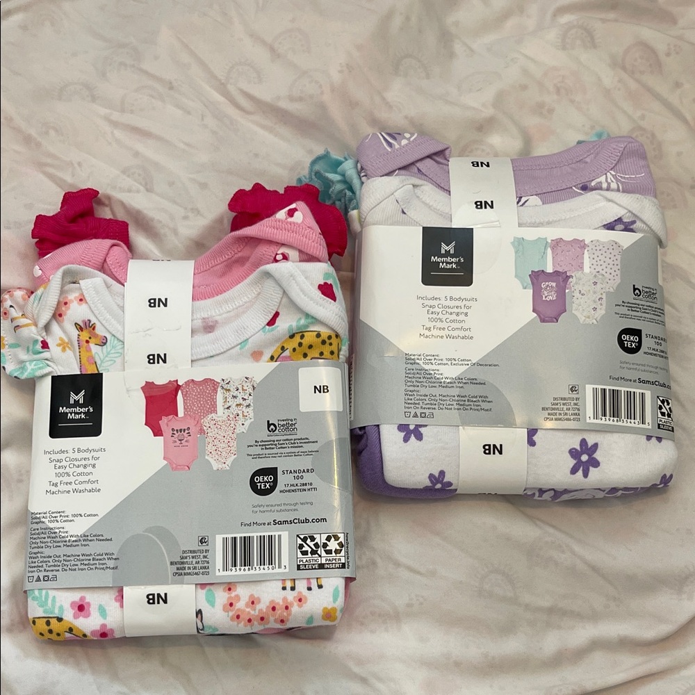 Member’s mark Baby Pink and Purple Bodysuits Set